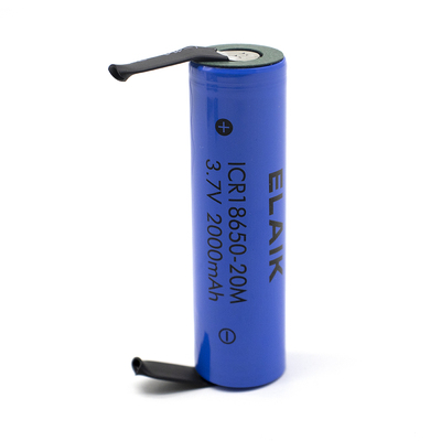 ICR18650 3.6V 2000mAh rechargeable lithium battery-20M w/DIY nickel