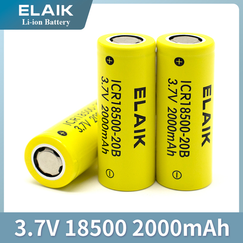 ELAIK ICR18500 3.7V, 2000mAh Rechargeable lithium-ion battery flat top