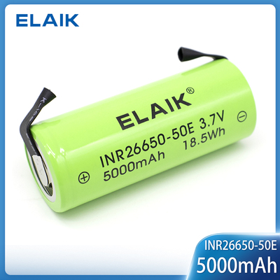 INR26650 5000mAh 3.7V high capacity rechargeable lithium-ion battery w/DIY nickel