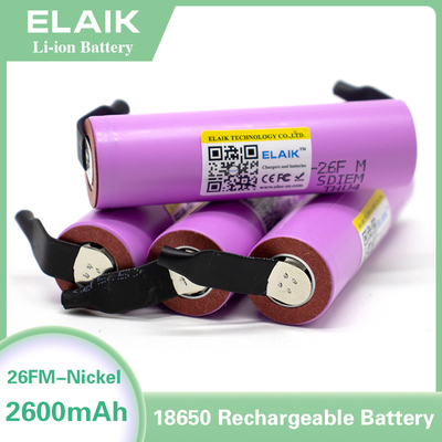 ICR18650 3.7V 2600mAh rechargeable lithium-ion battery 26FM w/DIY nickel