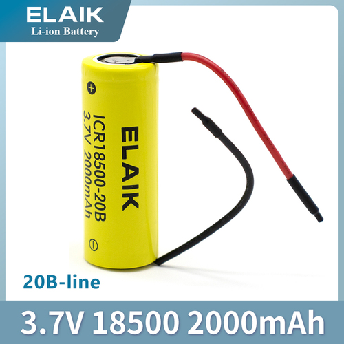ELAIK ICR18500 3.7V, 2000mAh Rechargeable lithium-ion battery w/DIY cable